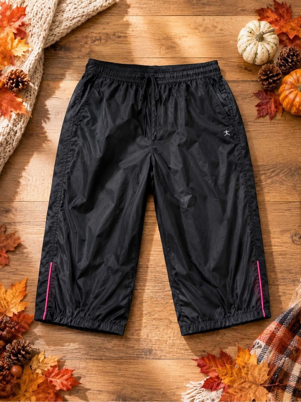 Danskin Women’s Large Black Windbreaker Capri Pants Pink Trim Athletic Activewea
